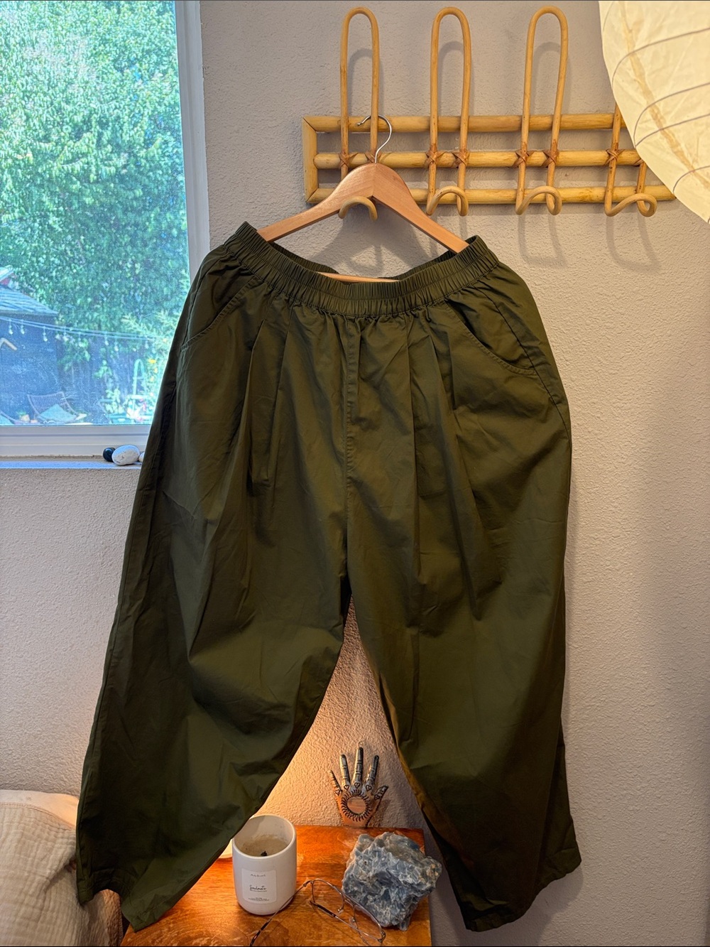 Topshop Olive Green Relaxed poplin cotton barrel trouser pant size 10 (M/L)